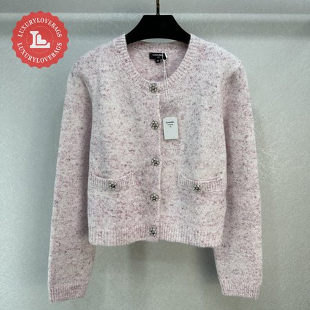 Chanel Pink Round Collar Wool Cardigan Sweater