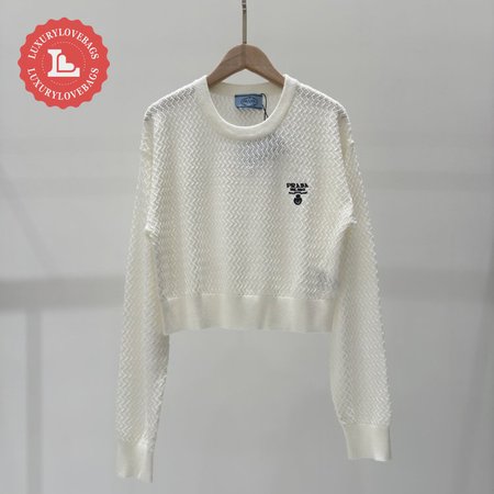 Prada Hollowed-out crew neck knitted Sweater