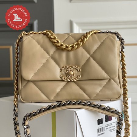 Chanel 19 Small Flap Bag in Light Beige Lambskin