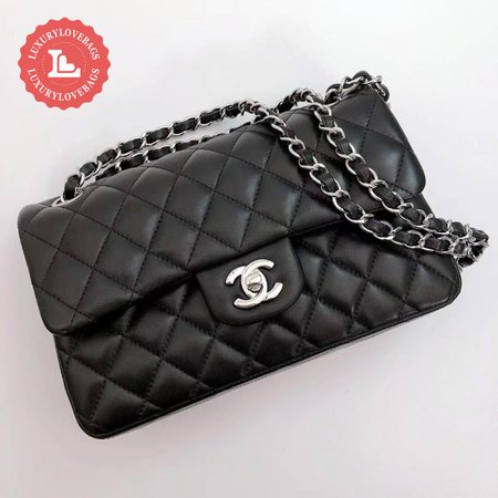 Chanel Classic Double Flap Quilted Caviar Silver-tone Medium Black