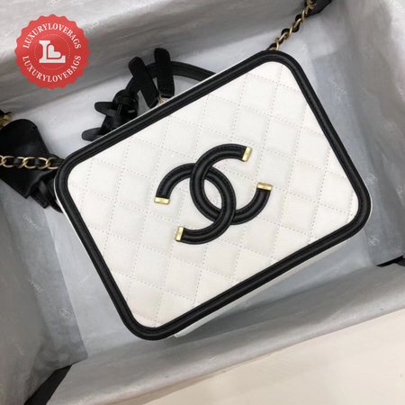 Chanel White & Black Quilted Caviar Leather