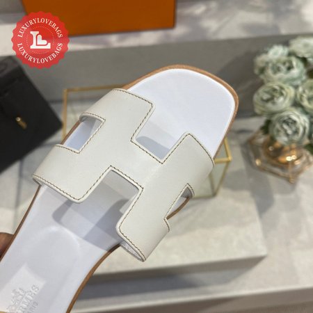 Hermes Oran Sandal Blanc Box Calfskin Leather