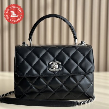 Chanel Flap Bag Top Handle Quilted Lambskin Gold-tone Small Black