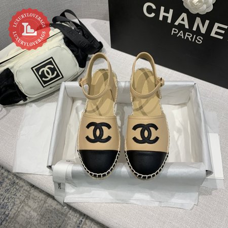 Chanel Women's CC Cap Toe Ankle Strap Espadrilles Leather