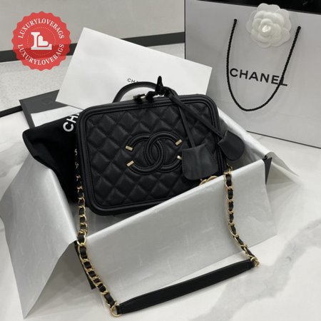 Chanel CC Filigree Vanity Case Quilted Medium Black