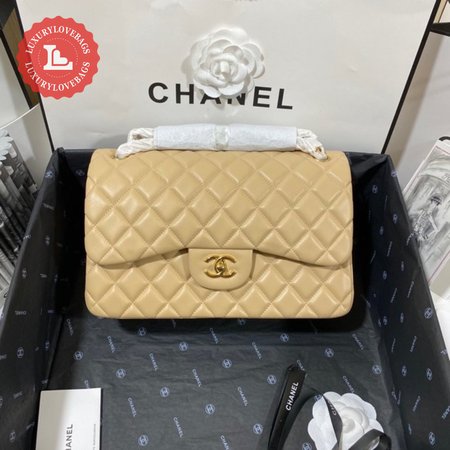 Chanel Classic Double Flap Quilted Jumbo Beige