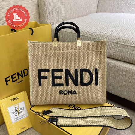 Fendi Straw Large Sunshine Handbag Beige