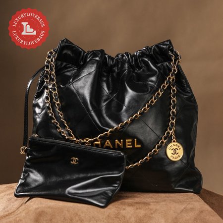 Chanel 22 Large Bag Shiny Calfskin & Gold Black