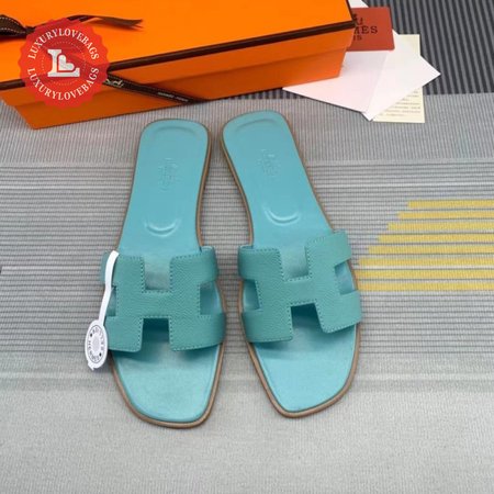 Hermes Oran Sandal Bleu Pinede Box Calfskin Leather