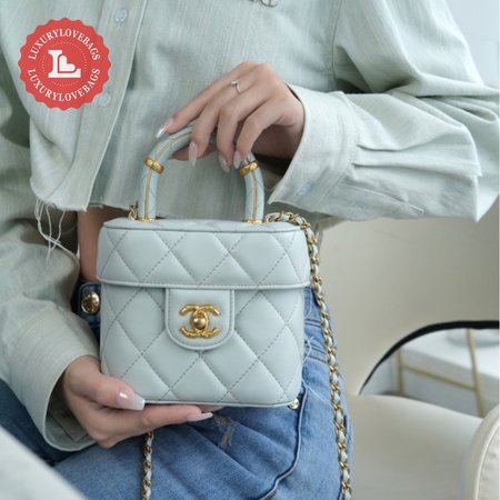 Chanel Small Vanity Case Lambskin & Gold-Tone Metal Light Blue