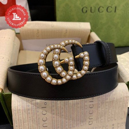 Gucci Leather Belt With Pearl Double G Buckle