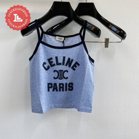 Celine Paris Tank Top In Cotton Jersey Blue/Navy