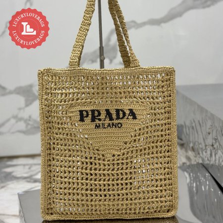 Prada Logo-Print Raffia Tote