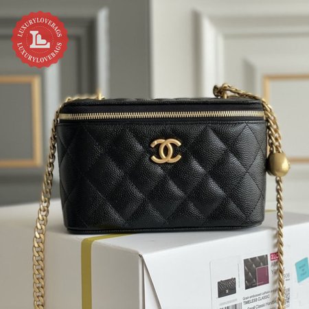 Chanel Black Leather Vanity, Cosmetic Pouch Bag