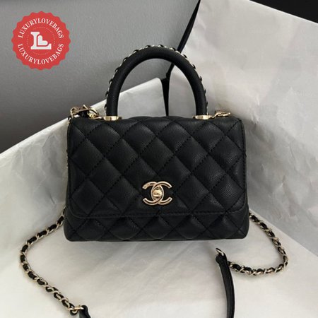 Chanel Coco Handle Flap Quilted Caviar Gold-tone Mini Black