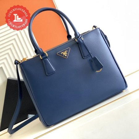 Prada Blue Saffiano Lux Leather Double Zip Tote