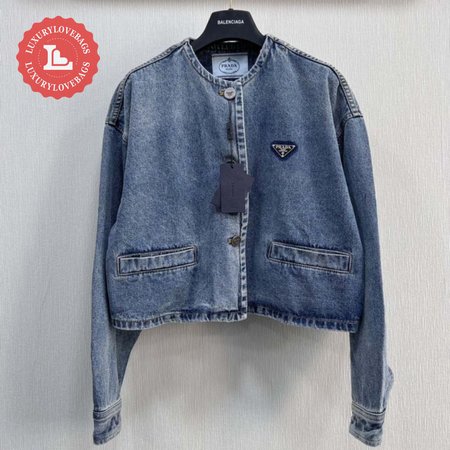 Prada Logo Cropped Denim Jacket