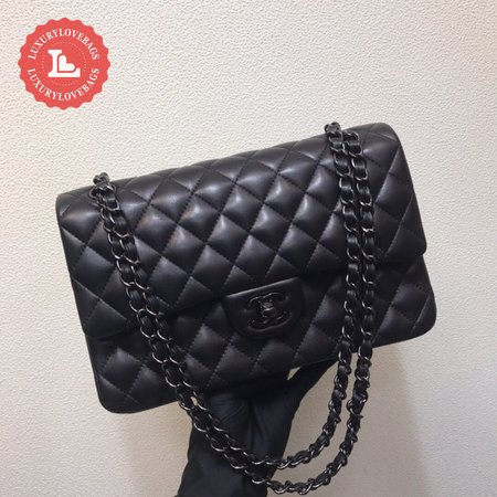 Chanel Classic Handbag Pearly Lambskin & Black-tone Metal Black