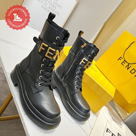 Fendigraphy Black Leather Biker Boots