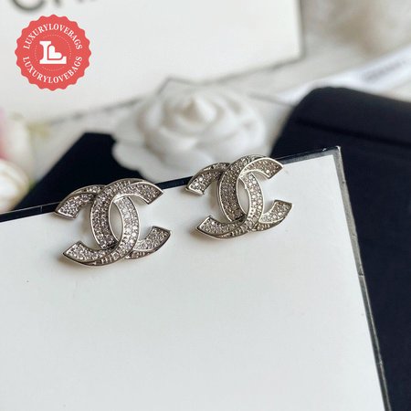 Chanel Crystal CC Earrings Silver