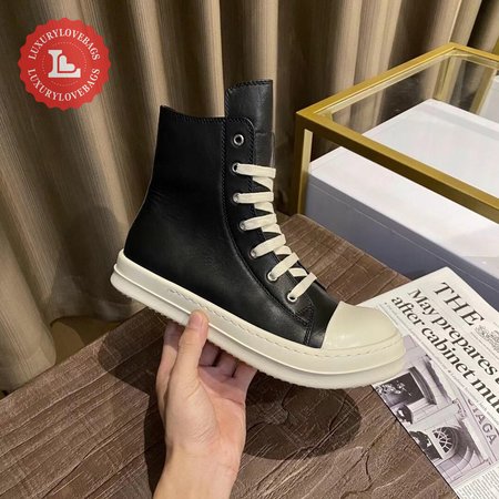 Rick Owens Black Leather High Sneakers