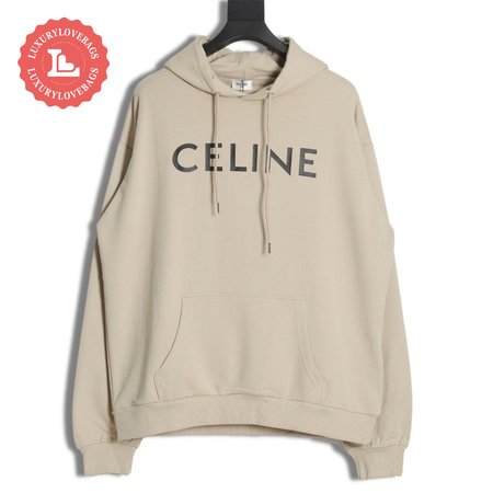 Celine Loose Hoodie In Cotton Fleece Stone Beige / Black