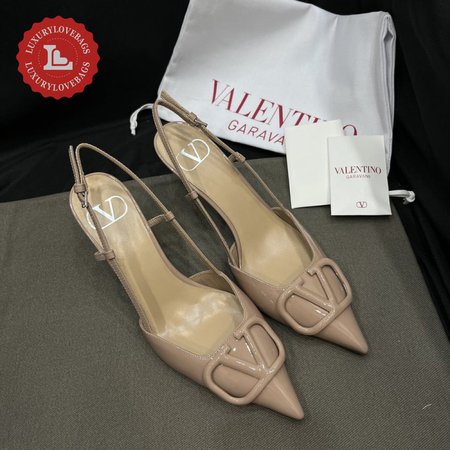 Valentino Beige Patent Leather VLOGO Slingback Pumps