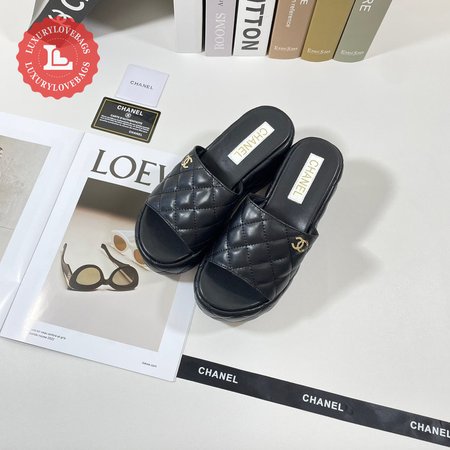 Chanel Black Leather Slides