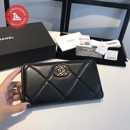 Chanel 19 Long Zipped Wallet Black