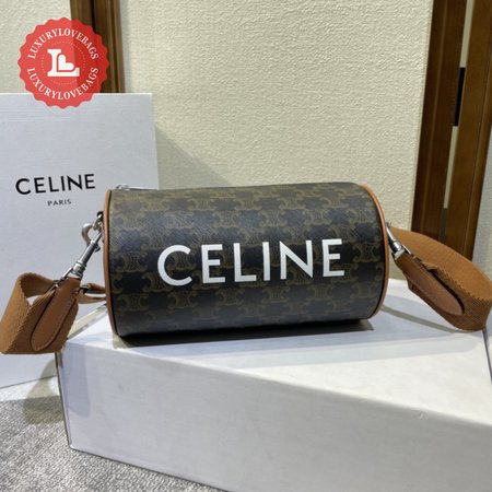 Celine Cylinder Bag In Triomphe Canvas Tan