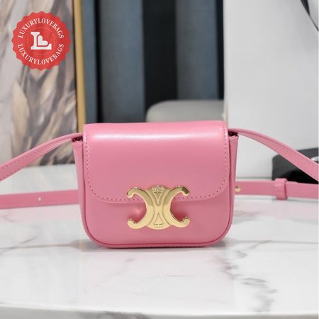 Celine Mini Triomphe In Shiny Calfskin Light Pink