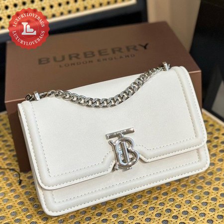 Burberry Leather Small TB Bag White