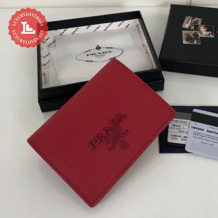 Prada Small Saffiano Leather Wallet Red 1MV204