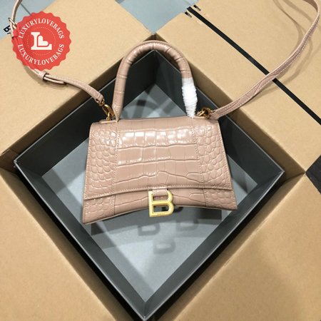 Balenciaga Hourglass Small Handbag Crocodile Embossed In Nude 6310