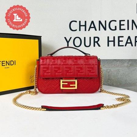 Fendi Baguette Chain Midi Red Leather Bag