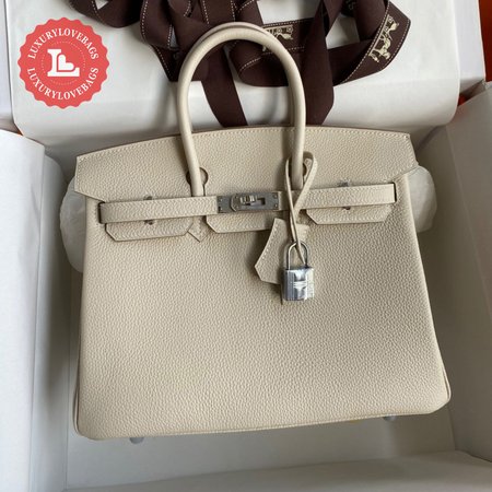 Hermes Craie Togo Birkin 25 Palladium Hardware