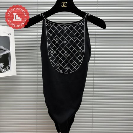 Chanel Swimsuit Stretch Jersey Strass Black Silver