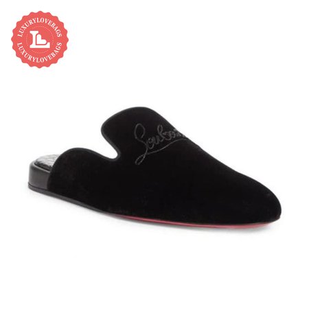 Christian Louboutin Navy Coolito Flat Black Velvet Backless Slide