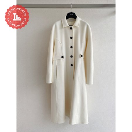 Dior Single-Breasted Long Double-Faced Cashmere Coat White