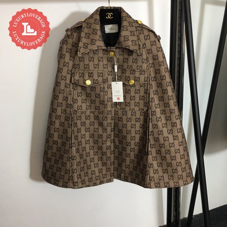 Gucci Double G Letter Print Woolen Cape Coat