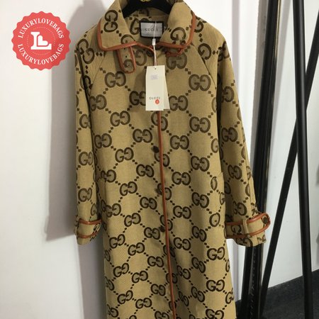 Gucci G Jacquard Letter Leather-Bound Mid-Length Trench Coat