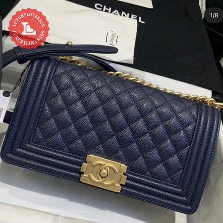 Chanel Boy Navy Blue Caviar Bag