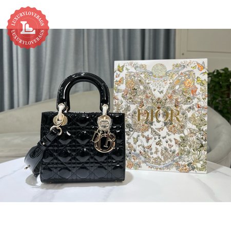 Small Lady Dior Bag Black Patent Cannage Calfskin