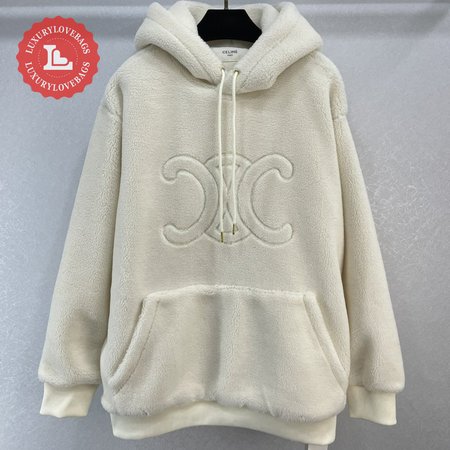 Celine Oversized Triomphe Hoodie In Fleece Off White S-L