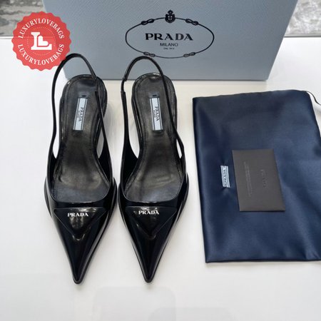 Prada Brushed Leather Slingback Pumps Black 35-40