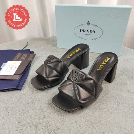 Prada Quilted Nappa Leather Heeled Sandals Black 35-40