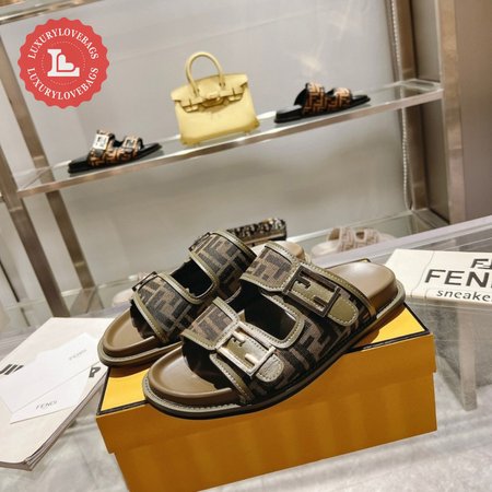 Fendi Feel Brown FF Fabric Slides 35-45