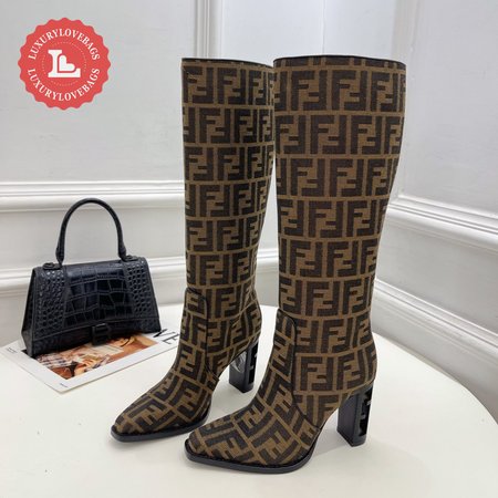 Fendi Cut High-Heeled FF Chenille Boots 35-39